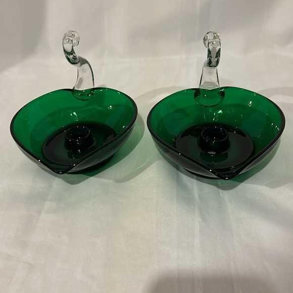 2 Vintage Duncan Miller Emerald Green Candle Holders - Picture 2 of 8